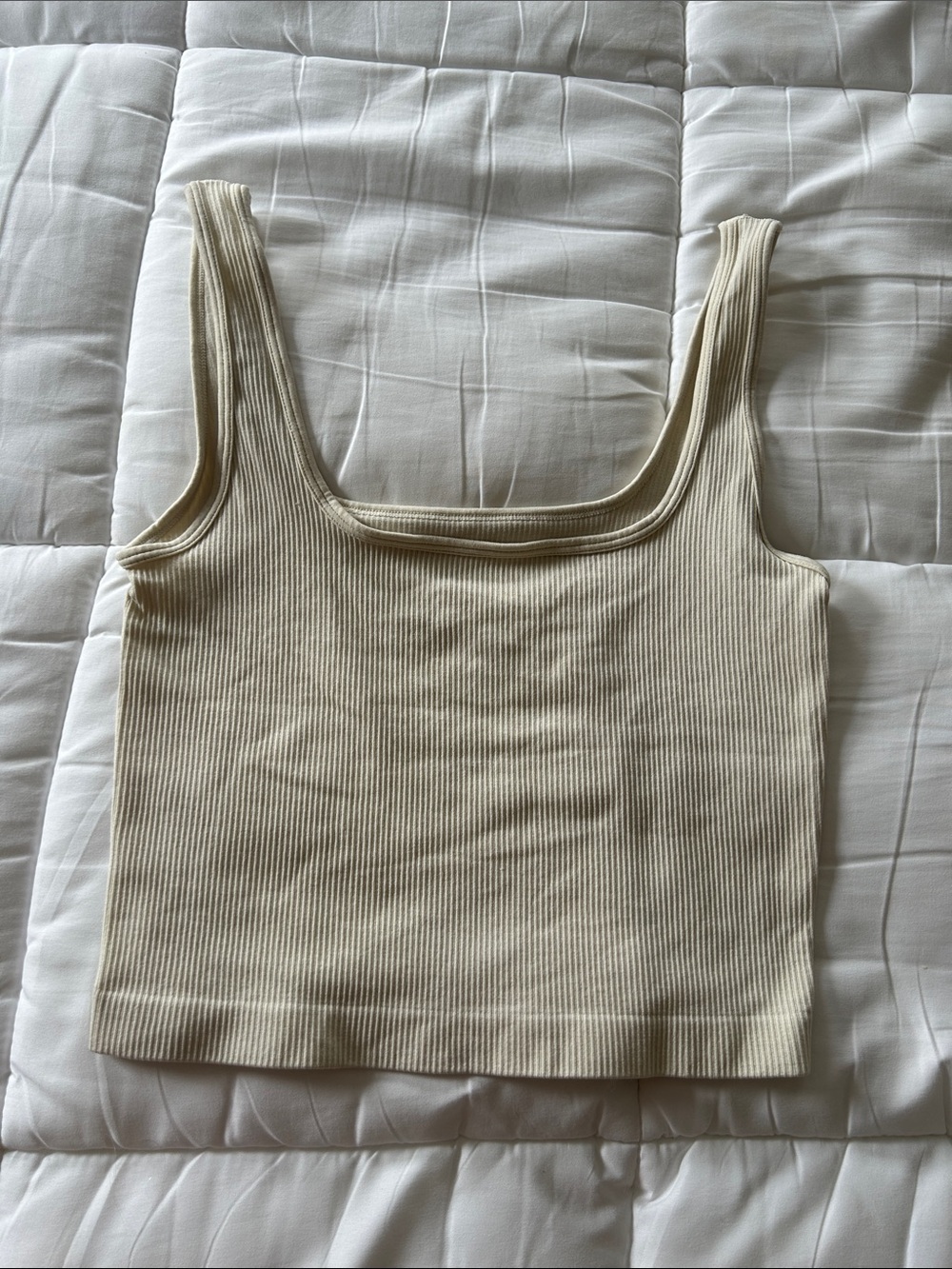 Ribbed Square-Neck Crop Tank in Cream